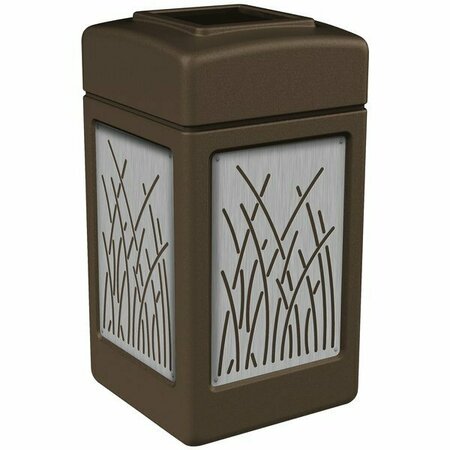 COMMERCIAL ZONE CZ 734162 42 Gallon Brown Square Trash Receptacle with Stainless Steel Reed Panels 278734162
